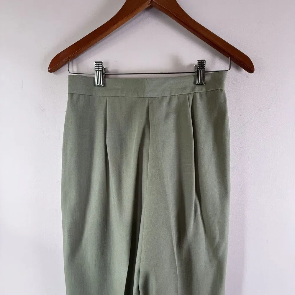 Vintage 90s Sage Green Power Suit Set | High Waisted Trousers Shawl Collar